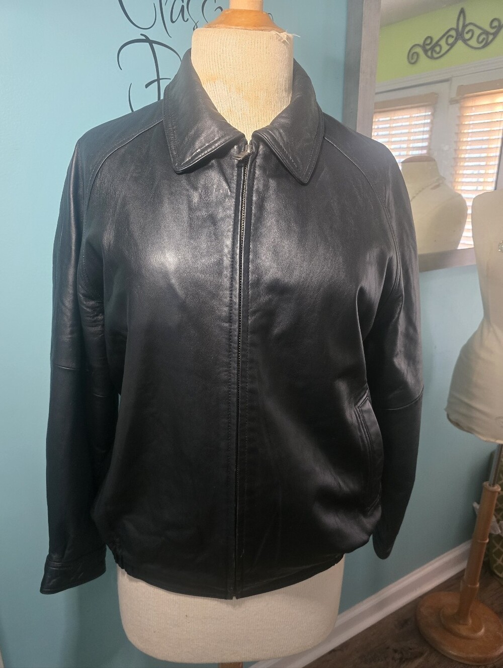 Bill Blass Black Leather Bomber Jacket